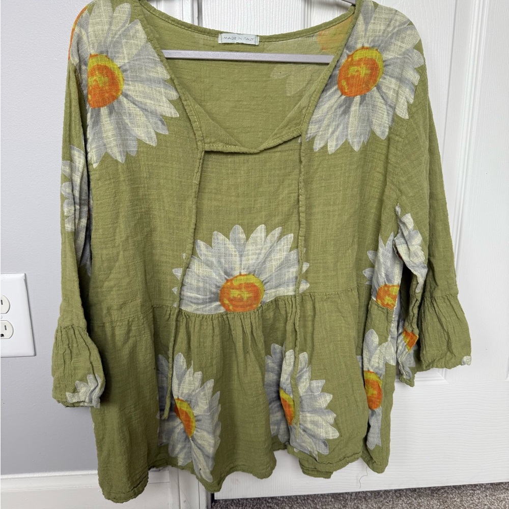 Umgee Green Boxy Bib Collar Blouse